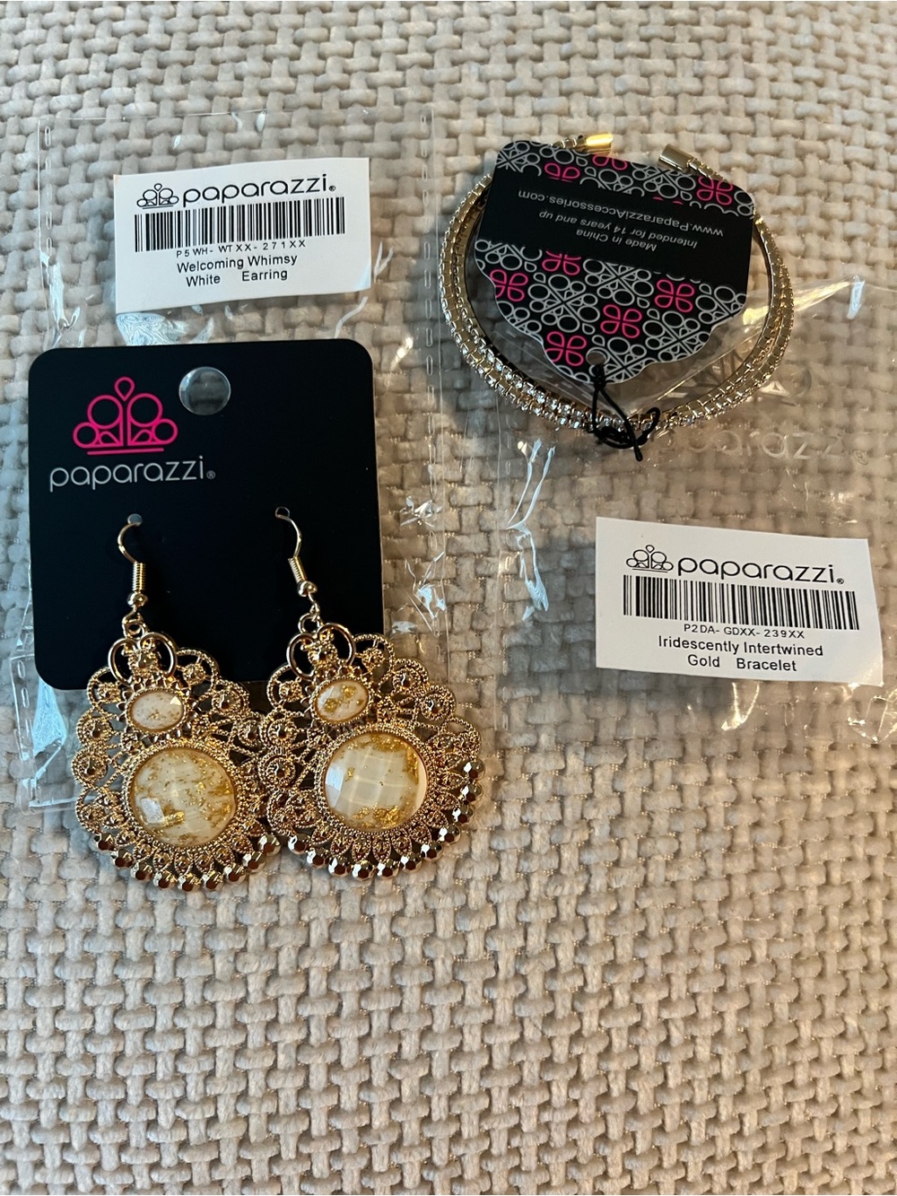 paparazzi 2 pc set Gold Filigree Earrings and Gold bracelet Iridescent stones